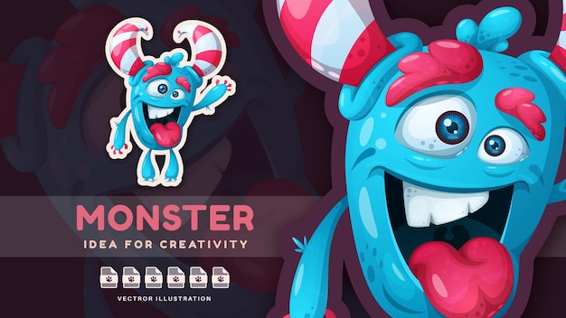 Cartoon character crazy halloween monster  cute sticker vector eps 10