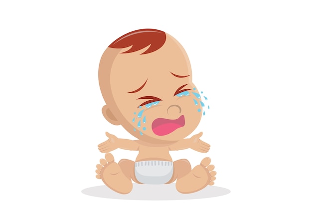 Vector cartoon character, crying baby boy