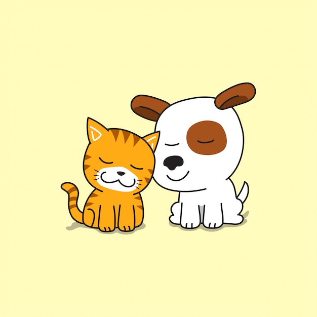 Cartoon character cute cat and dog