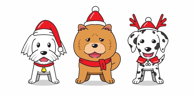 Вектор Карикатурные персонажи, милые собаки, рождественские костюмы