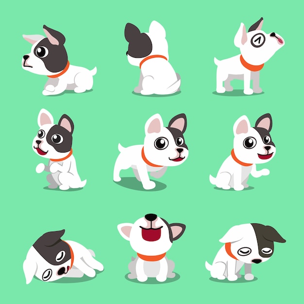 Cartoon character cute french bulldog poses