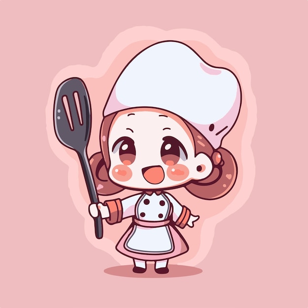 Cartoon character of a cute girl holding a spatula.