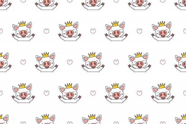 Cartoon character cute pig seamless pattern background