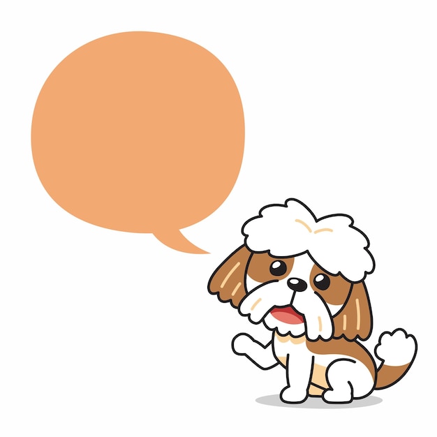 Vector cartoon character cute shih tzu dog with speech bubble