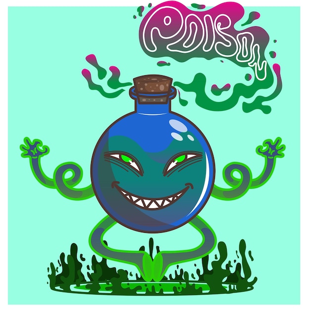 Vector cartoon character deadly poison bottle