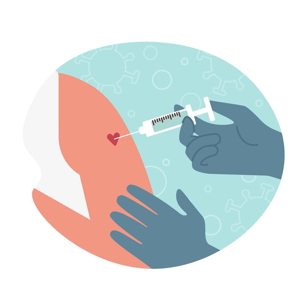 cartoon character of doctor making injection to patient