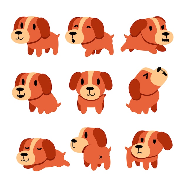 Cartoon character dog poses set