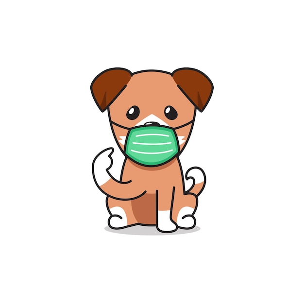 Vector cartoon character dog wearing protective face mask