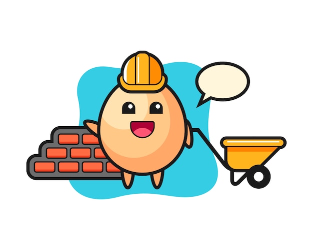 Cartoon character of egg as a builder, cute style design for t shirt, sticker, logo element