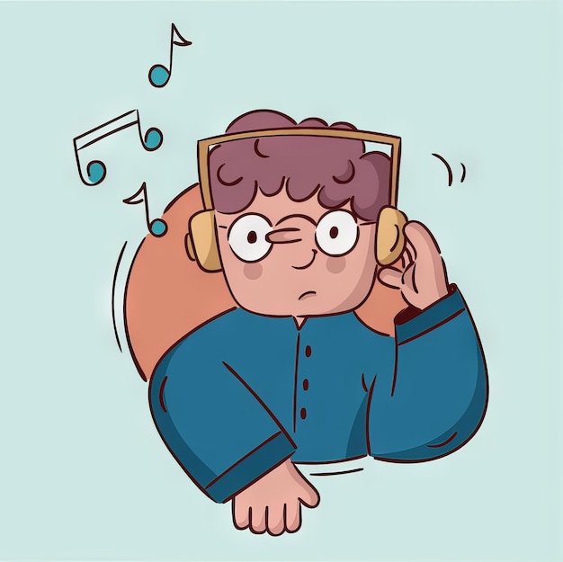 Vector cartoon character enjoying music with headphones