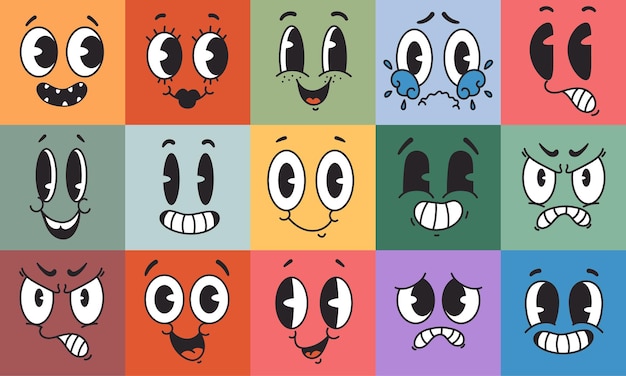 Vector cartoon character face expression facial emoticon isolated set