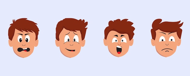 Vector cartoon character face expressions of boy male facial emotions set