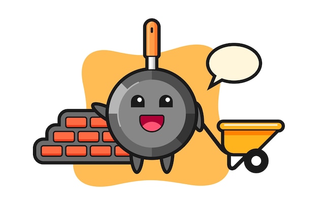 Cartoon character of frying pan as a builder