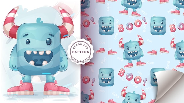 Cartoon character funny monster seamless pattern vector eps 10
