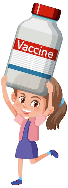 Cartoon character of a girl holding a covid-19 vaccine