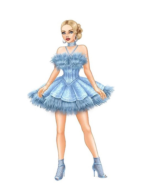 Vector cartoon character girl with blonde hair and a blue dress