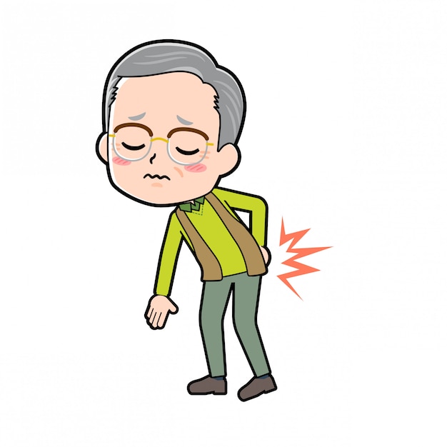 Cartoon character grandpa, low back pain