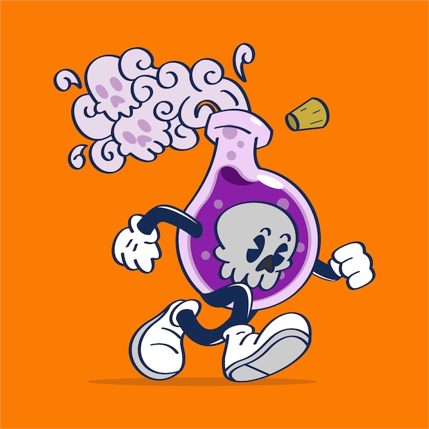 Vector cartoon character halloween running in rush hand drawing vector illustration vintage style