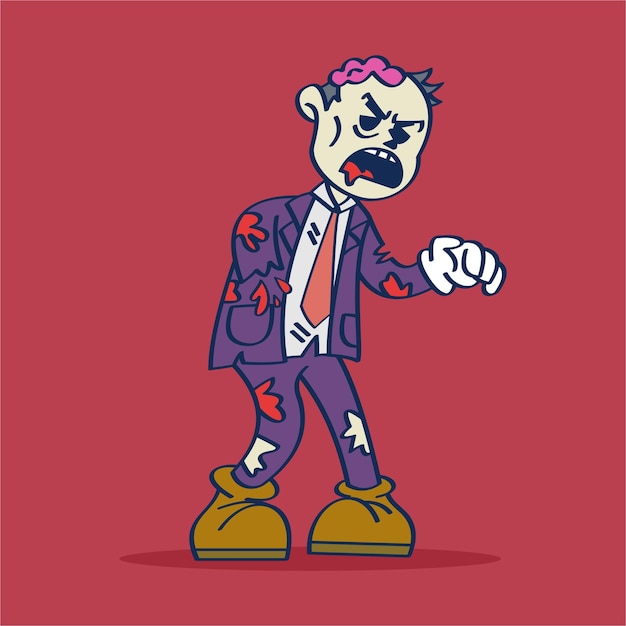 Vector cartoon character halloween zombie living dead walking drawing vector illustration vintage style