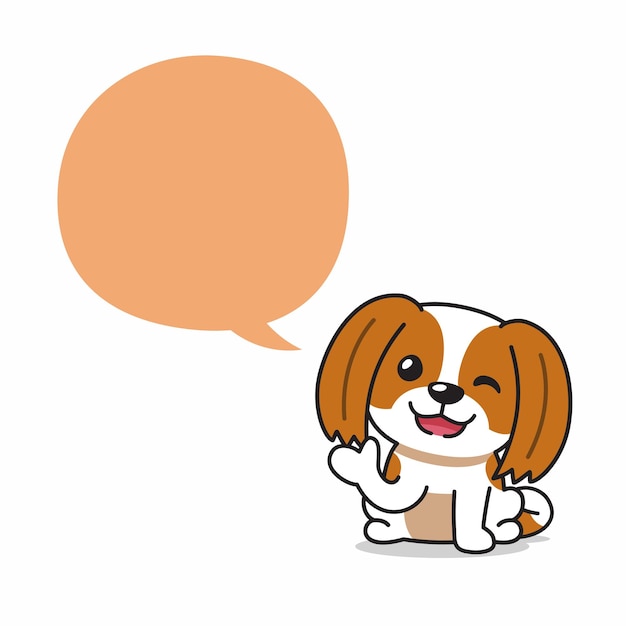 Personaggio dei cartoni animati felice cane shih tzu con il fumetto per il design