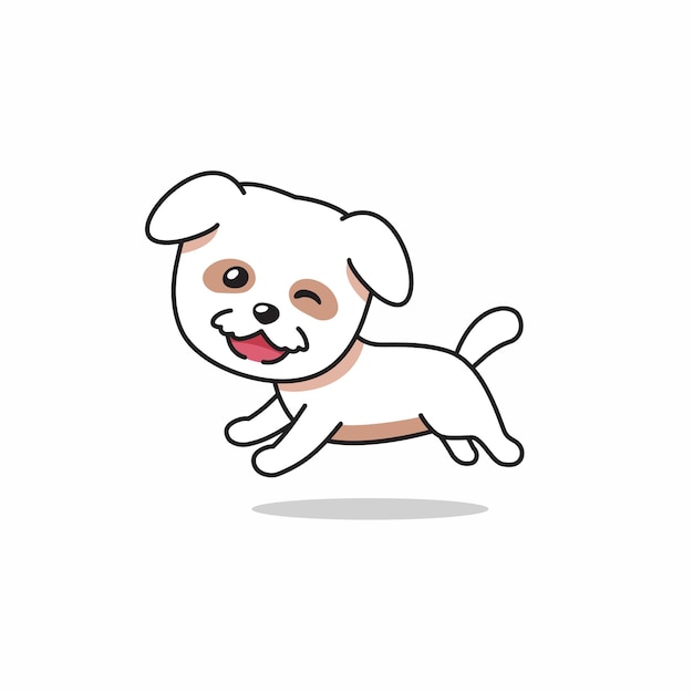漫画のキャラクター幸せな白い犬の実行 プレミアムベクター