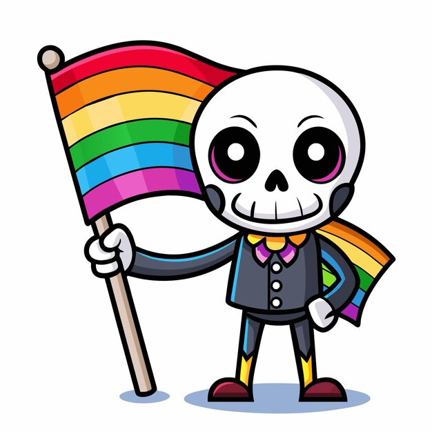 Vector a cartoon character holding a rainbow flag with a rainbow on it