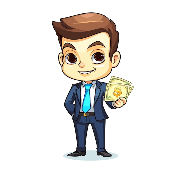 Vector cartoon character holds a dollar in his hand