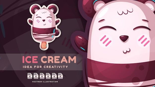 Cartoon character ice cream bear  comic sticker vector eps 10