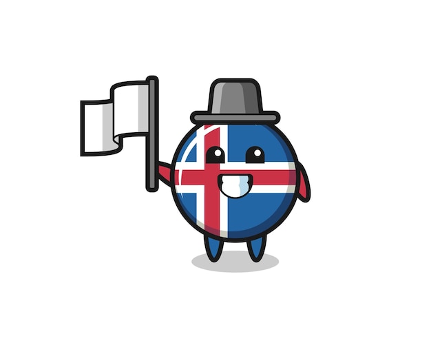 Cartoon character of iceland flag holding a flag