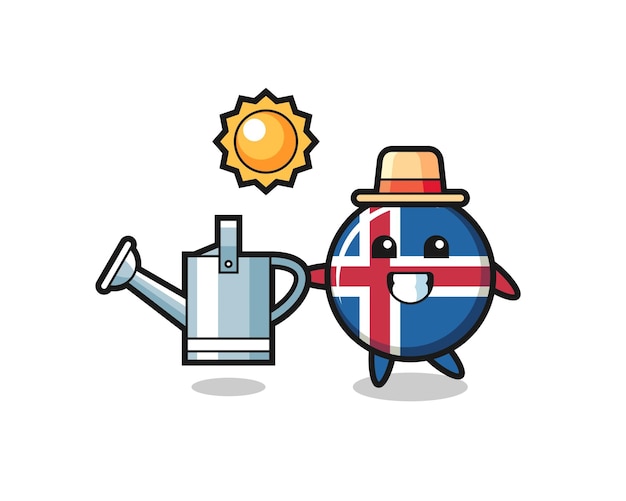 Cartoon character of iceland flag holding watering can