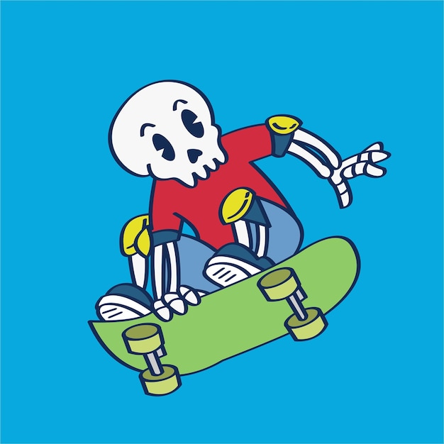 Vector a cartoon character illustration of a skeleton skateboarding hand drawing vector