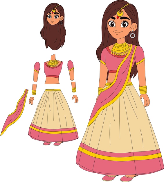 a cartoon character of indian bride