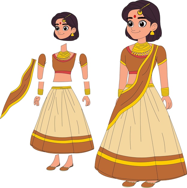 a cartoon character of indian bride