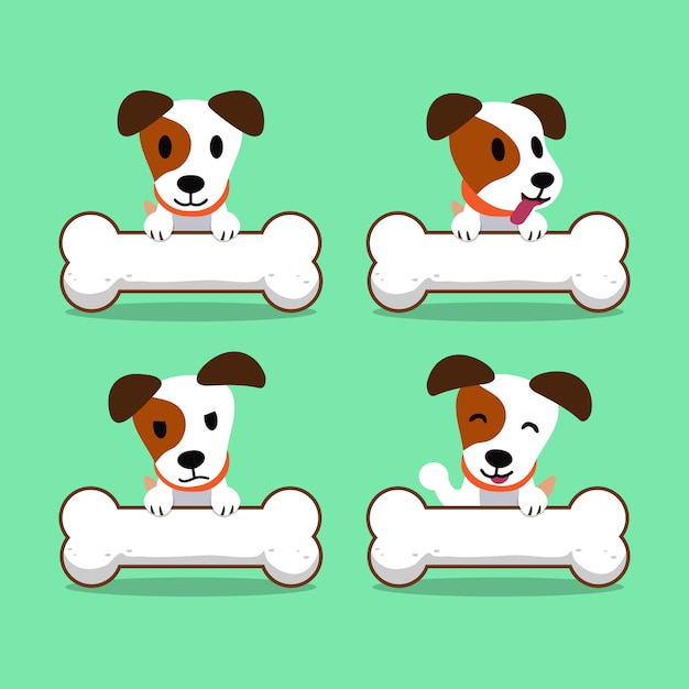 Cartoon character jack russell terrier dog with big bones