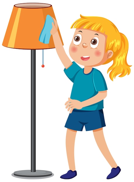 Cartoon character of kid cleaning