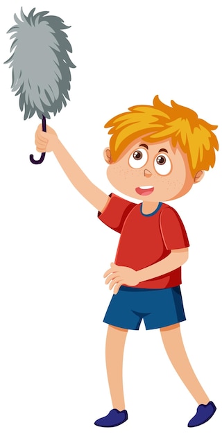 Cartoon character of kid cleaning