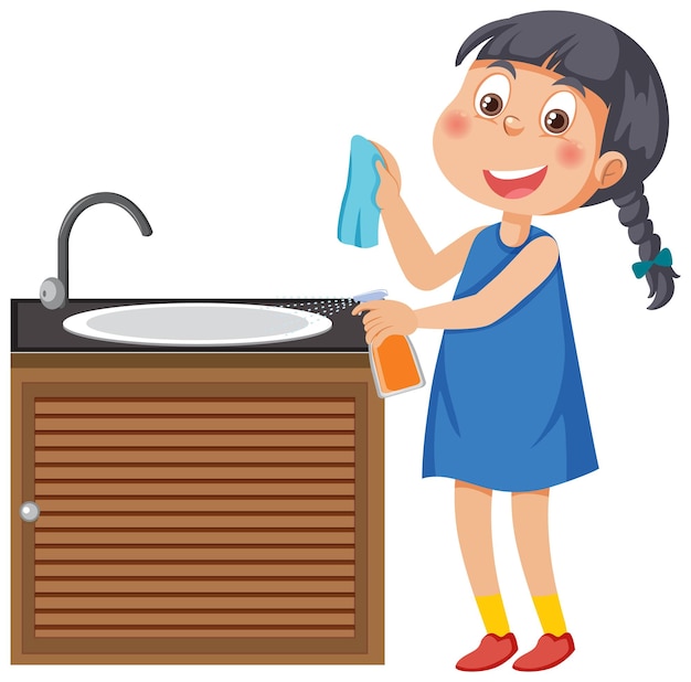 Cartoon character of kid cleaning