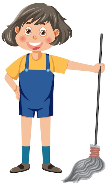 Cartoon character of kid cleaning