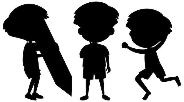 Cartoon character of kids silhouette on white background