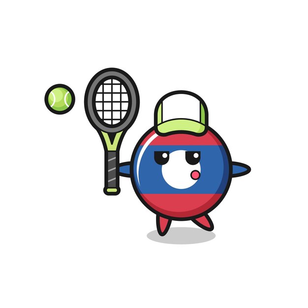 Cartoon character of laos flag badge as a tennis player , cute design