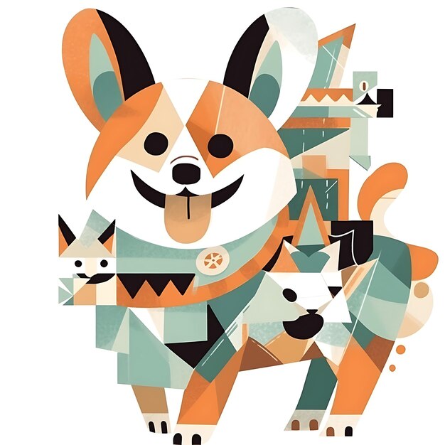 cartoon character of a laughing corgiflat graphic design