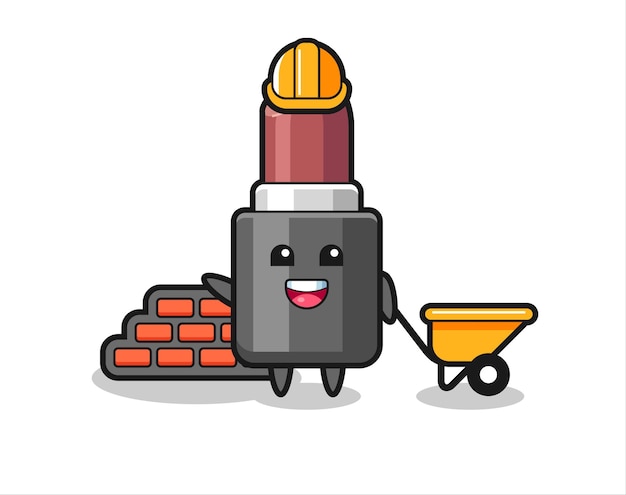 Cartoon character of lipstick as a builder , cute style design for t shirt, sticker, logo element