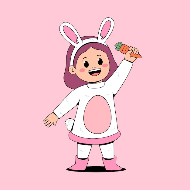 ウサギの衣装を着てキャロットを握っている小さな女の子のアニメキャラクター