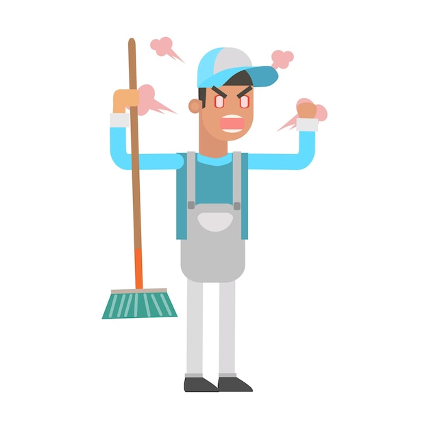 cartoon character man cleaning service