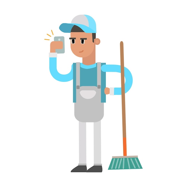 cartoon character man cleaning service