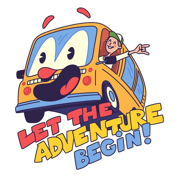 cartoon character of a man driving a school bus with a big mustache