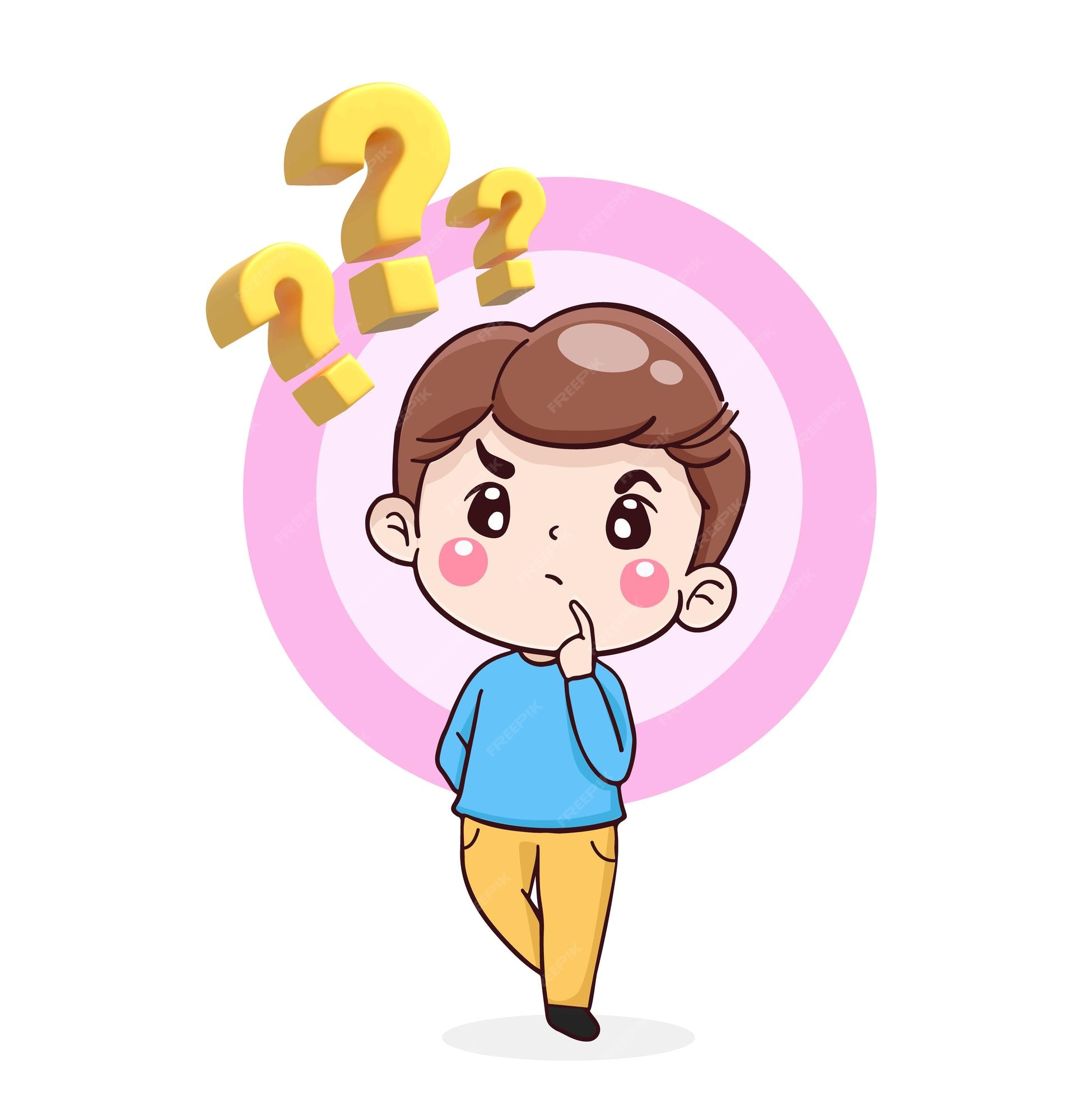 Premium Vector Cartoon Character Man Thinking With Question Mark Icon Flat Illustration