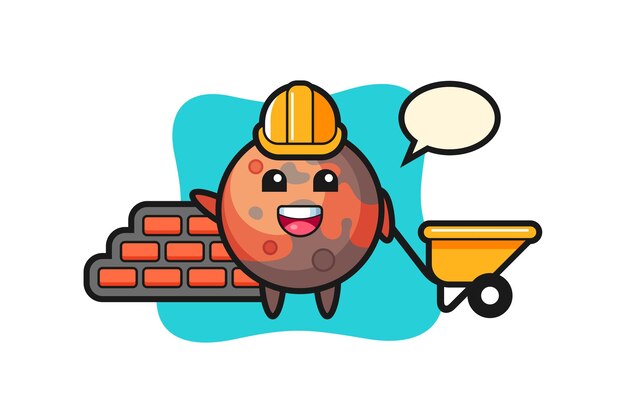 Vector cartoon character of mars as a builder, cute style design for t shirt, sticker, logo element