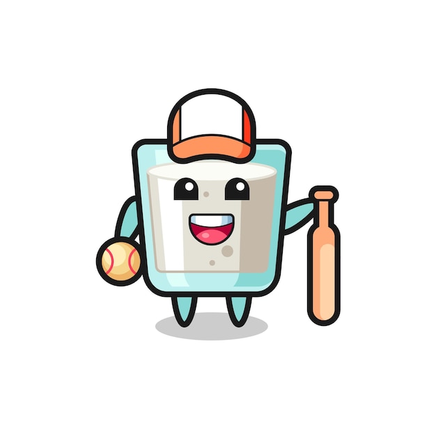 Cartoon character of milk as a baseball player