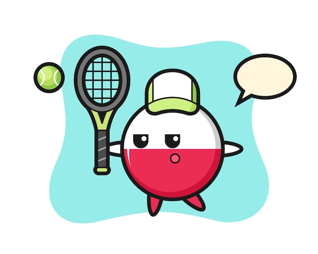 테니스 선수로 폴란드 국기 배지의 만화 캐릭터